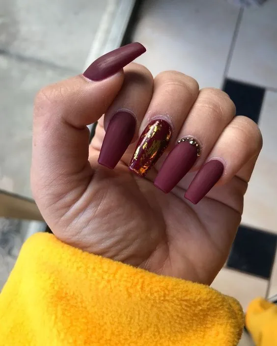 Burgundy Nails with Gold