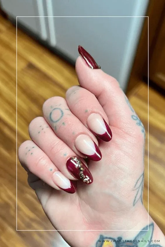 Burgundy Nails with Gold