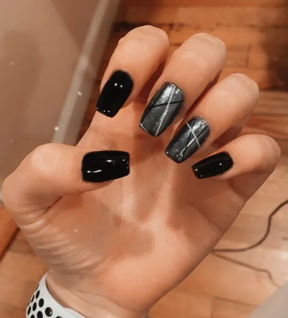 Black and Silver Nails