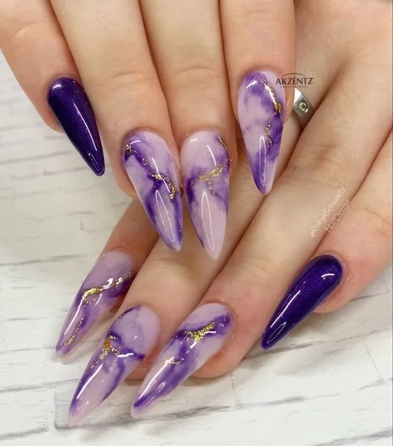 Purple and Gold Nails