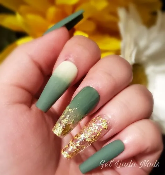 Green and Gold Nails
