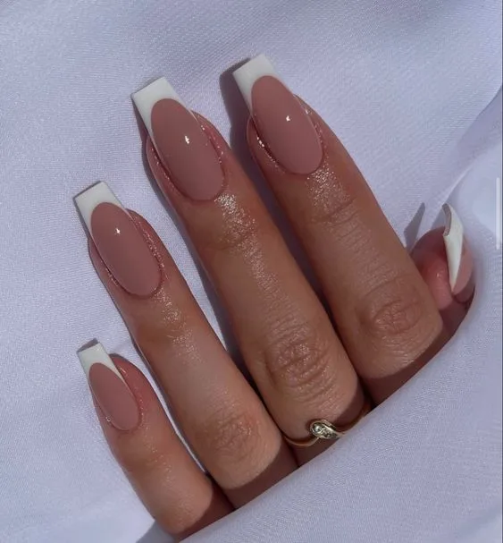 Coffin French Tip Nails